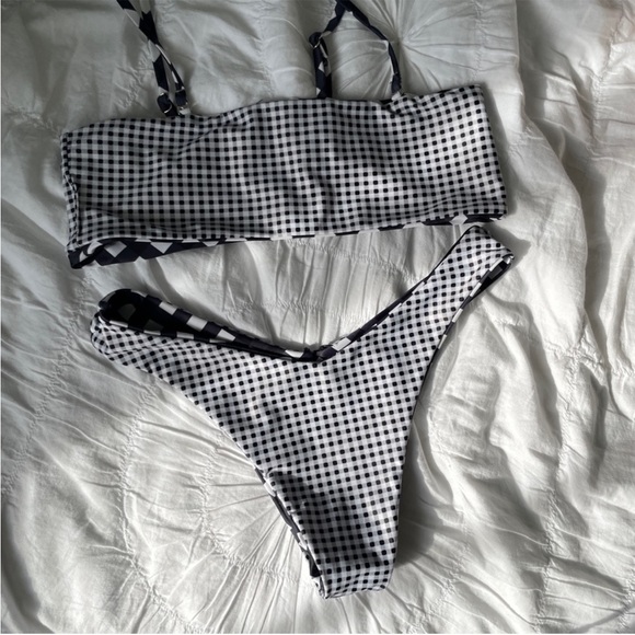 Bikini Bandeau Set Gingham Picnic Reversible - Picture 7 of 7